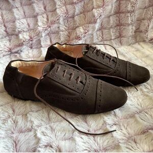 Pretty Ballerinas Vintage Brown Suede Oxford Cottagecore Ballet Flats Size 8